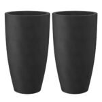 Kante 23.6 H Black Tall Planters (Set of 2). Large Outdoor Indoor Decorative Plant Pots with Drainage Hole and Rubber Plug. Modern Style for Home and Garden