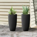 Kante 23.6 H Black Tall Planters (Set of 2). Large Outdoor Indoor Decorative Plant Pots with Drainage Hole and Rubber Plug. Modern Style for Home and Garden