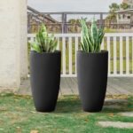 Kante 23.6 H Black Tall Planters (Set of 2). Large Outdoor Indoor Decorative Plant Pots with Drainage Hole and Rubber Plug. Modern Style for Home and Garden