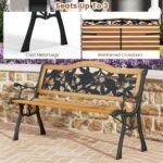 Tangkula Outdoor Garden Bench Park Bench. Patio Furniture Bench Chair with Cast Iron & Hardwood Structure. Weather Proof Porch Loveseat. Perfect for Backyard. Deck. Lawn. Poolside