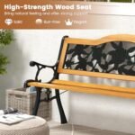 Tangkula Outdoor Garden Bench Park Bench. Patio Furniture Bench Chair with Cast Iron & Hardwood Structure. Weather Proof Porch Loveseat. Perfect for Backyard. Deck. Lawn. Poolside