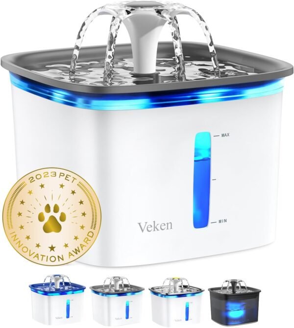 Veken 95oz/2.8L Pet Fountain. Automatic Cat Water Fountain Dog Water Dispenser with Replacement Filters for Cats. Dogs. Multiple Pets (Grey. Plastic)