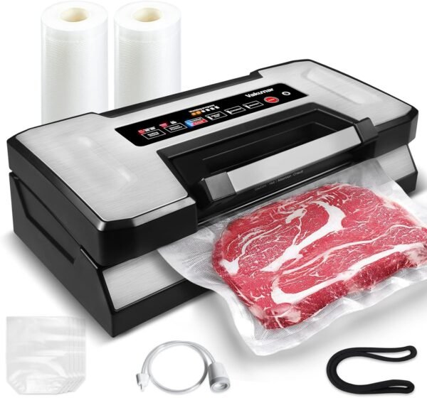 Liquid Vacuum Sealer Machine. 90Kpa Vacuum Sealer Machine Preservation Dry/Moist/Liquid Modes. LED Indicator Light. Handle Locked Design. Built-in Cutter and Bag Storage. Removable Drip Tray