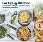 bella Nonstick Cookware Set with Glass Lids - Aluminum Bakeware. Pots and Pans. Storage Bowls & Utensils. Compatible with All Stovetops. 21 Piece. White